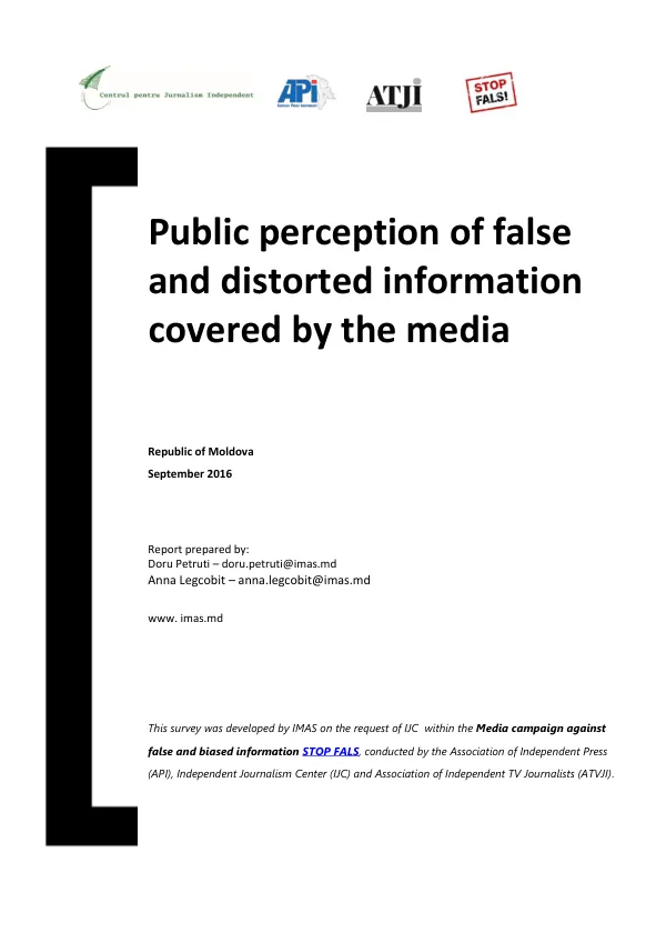 Public Perception of False and Distorted Information Covered by the Media in Moldova