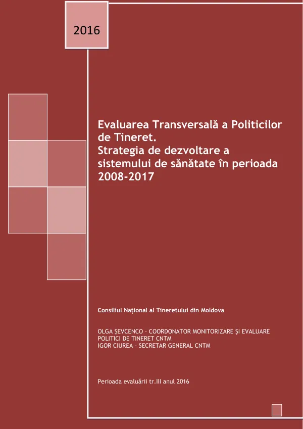 Evaluarea Transversală a Politicilor de Tineret. Strategia de dezvoltare a sistemului de sănătate în perioada 2008-2017