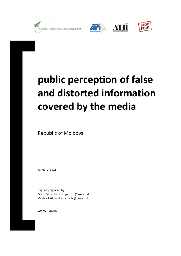Public Perception of False and Distorted Information Covered by the Media in Republic of Moldova January 2016
