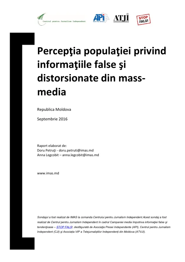 Percepţia populaţiei privind informaţiile false şi distorsionate din mass-media în Republica Moldova, septembrie 2016