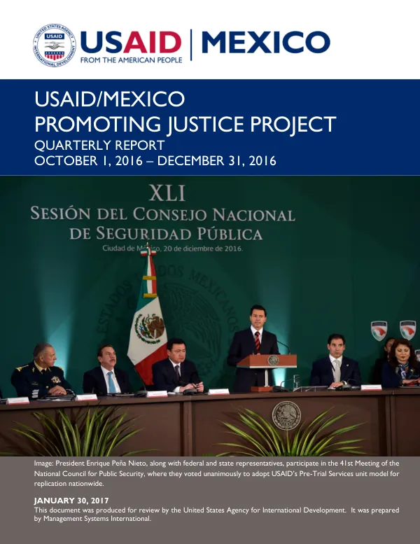 Quarterly Report, October-December 2016: USAID/Mexico Promoting Justice Project