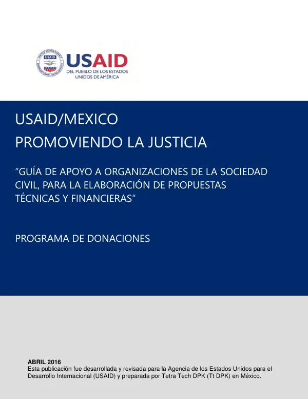 Guía de apoyo a organizaciones de la sociedad civil, para la elaboración de propuestas técnicas y financieras