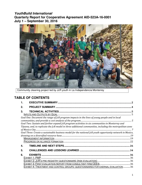 Quarterly Report for Cooperative Agreement AID-523A-16-0001