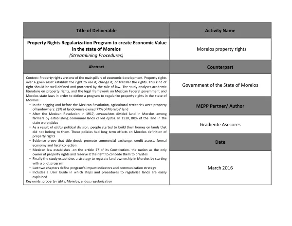 Programa de Regularización de derechos de propiedad para generar valor económico