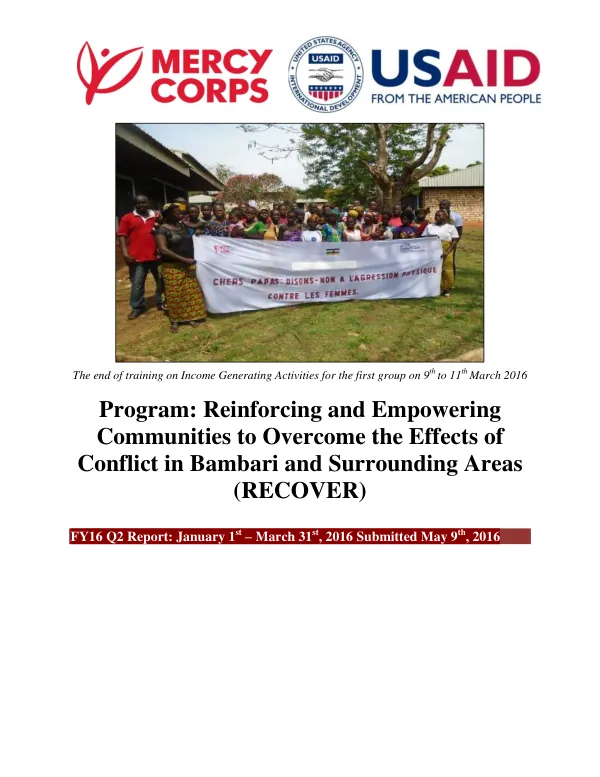 FY16 Q2 Report: Reinforcing and Empowering Communities to Overcome the Effects of Conflict in Bambari and Surrounding Areas (RECOVER)