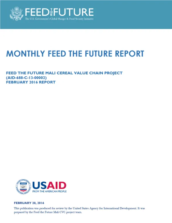 Feed the Future Mali Cereal Value Chain Monthly Report