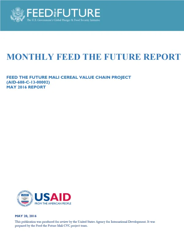 Feed the Future Mali Cereal Value Chain Monthly Report
