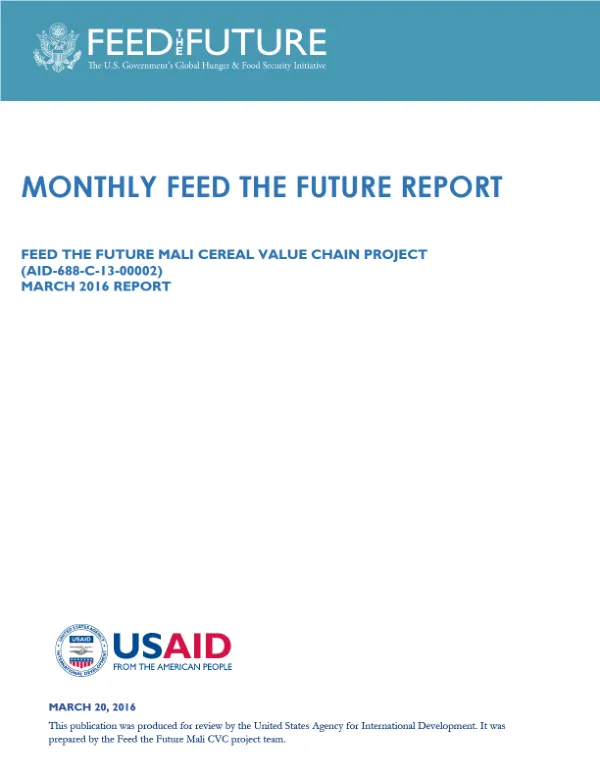 Feed the Future Mali Cereal Value Chain Monthly Report