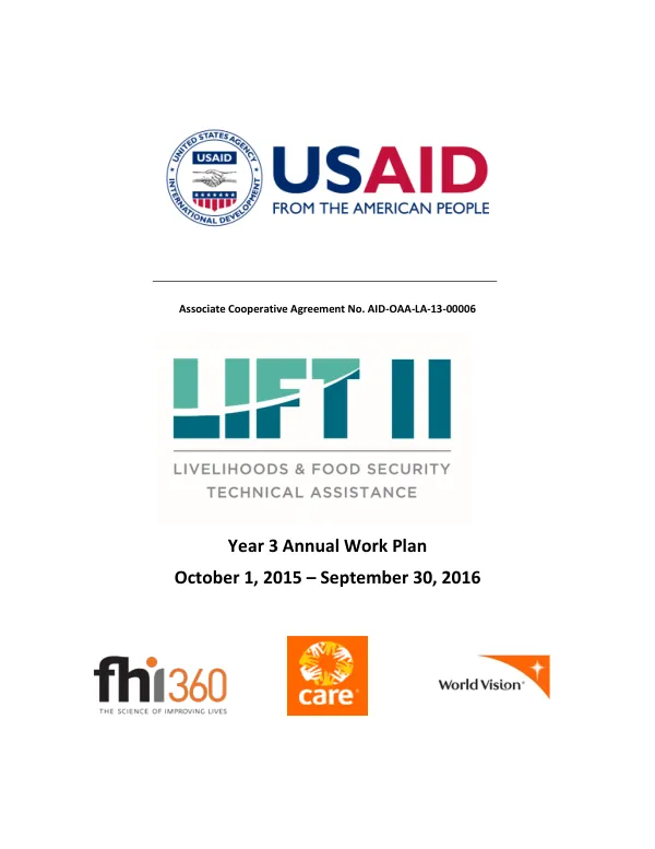 Year 3 Annual Work Plan for the Livelihoods and Food Security Technical Assistance II Project (LIFT II)