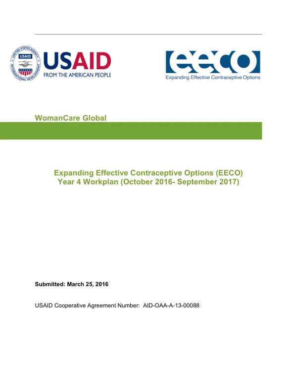Expanding Effective Contraceptive Options (EECO) Year 4 Workplan (October 2016- September 2017)