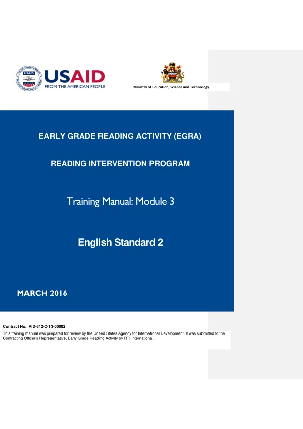 Early Grade Reading Activity (EGRA) Training Manual: Module 3