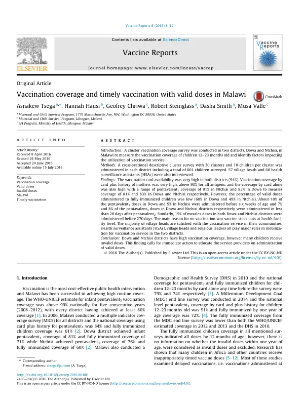 Vaccination coverage and timely vaccination with valid doses in Malawi