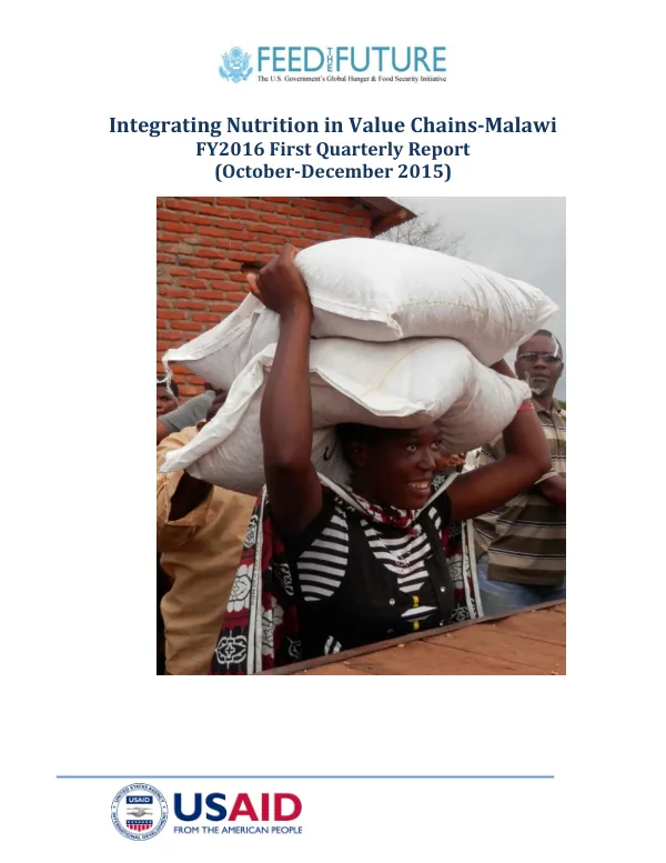 Feed the Future Malawi-Integrating Nutrition in Value Chains FY16 1st Quarter Report (Oct-Dec 2015)