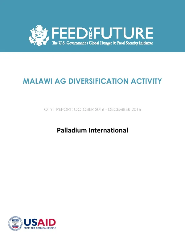 Malawi AG Diversification Activity Q1Y1 Report: October 2016 - December 2016