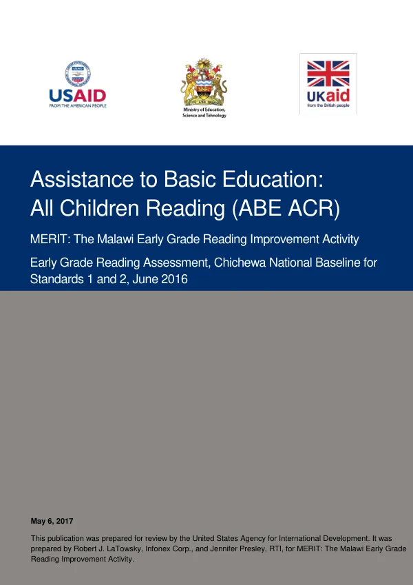 Malawi National EGRA Baseline for Standards 1 and 2, Chichewa