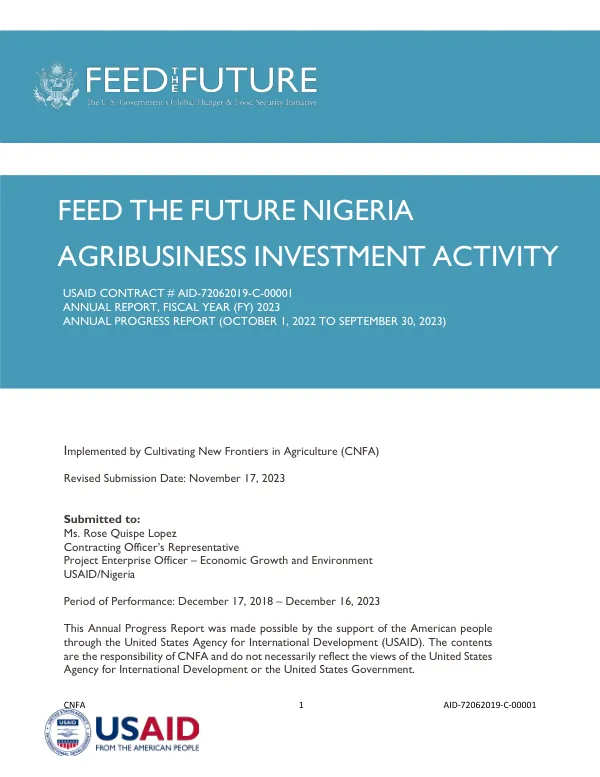 Annual Progress Report FY 2023: Feed the Future Nigeria Agribusiness Investment Activity