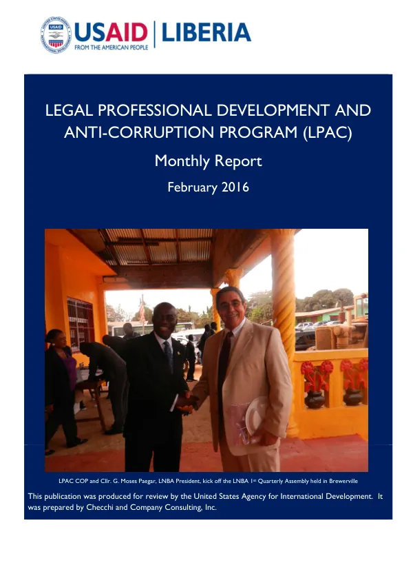 Legal Professional Development and Anti-Corruption Program (LPAC) Monthly Report February 2016