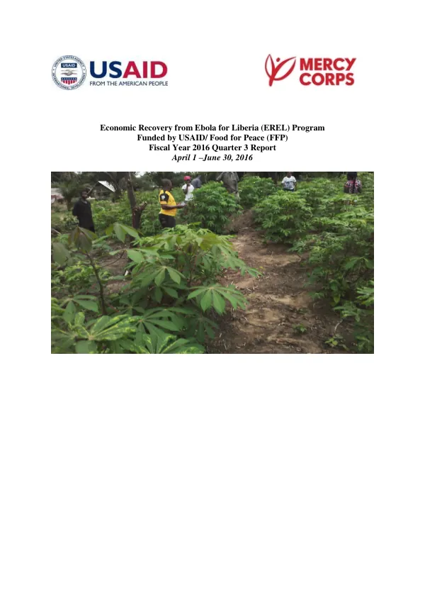 Economic Recovery from Ebola for Liberia (EREL) FY16 Q3 Quarterly Report April--June 2016