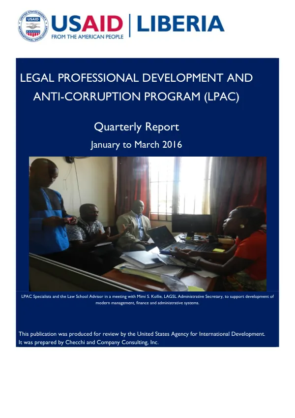 Legal Professional Development and Anti-Corruption Program (LPAC) Quarterly Report – January to March, 2016