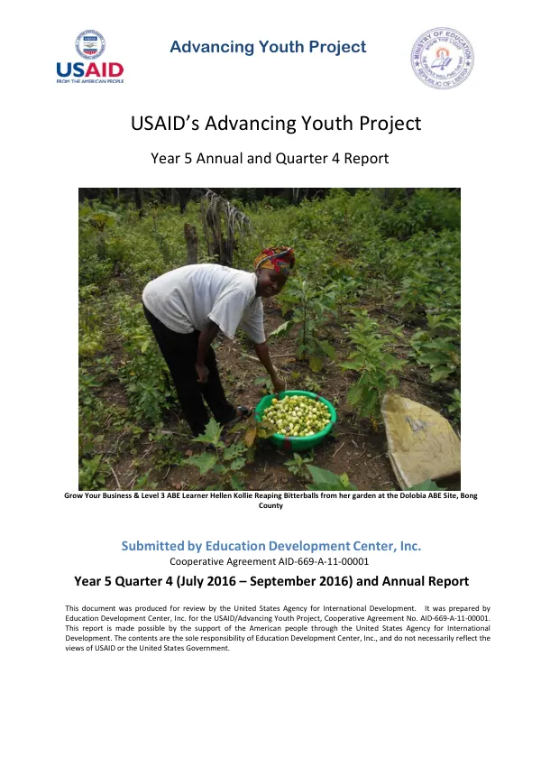 Year 5 Annual and Quarter 4 Report: Advancing Youth Project