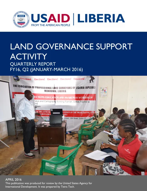 Land Governance Support Activity Quarterly Report, FY16, Q2