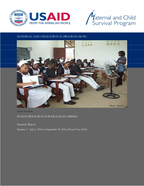 Maternal and Child Survival Program (MCSP): Human Resources for Health in Liberia