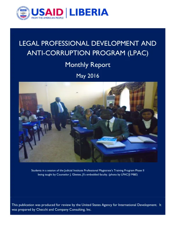 Legal Professional Development and Anti-Corruption Program (LPAC) Monthly Report May 2016