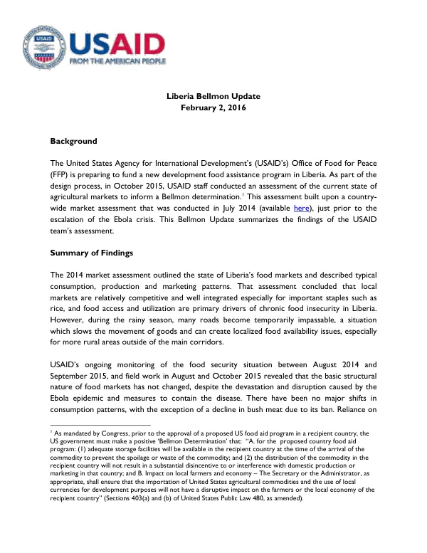 Liberia Bellmon Update 2016