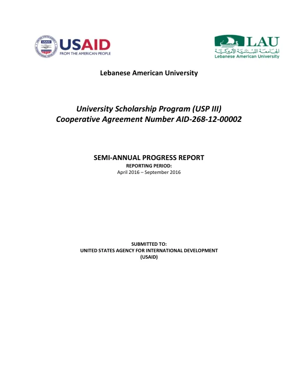 Semi-Annual Progress Report: University Scholarship Program (USP III)
