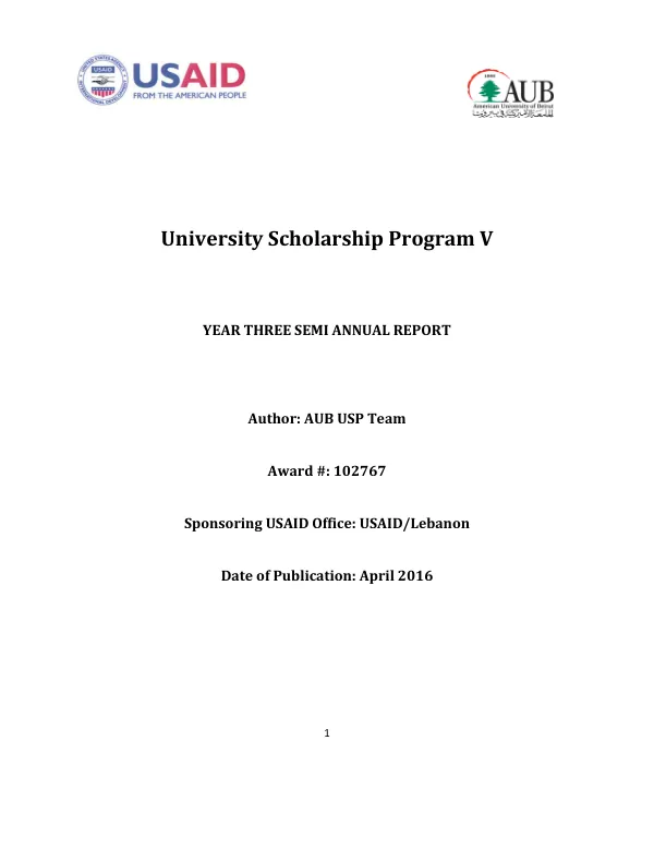 University Scholarship Program V YEAR THREE SEMI ANNUAL REPORT