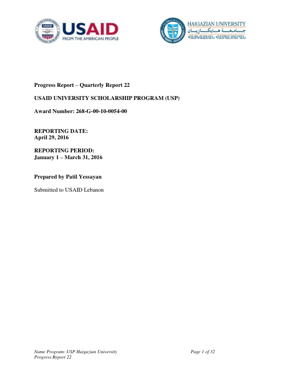 USAID University Scholarship Program (USP) Progress Report 22