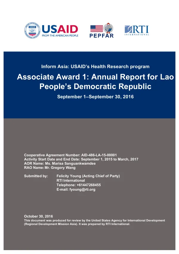 Inform'Asia:'USAID’s'Health'Research'program'Associate'Award'1:'Annual'Report'for'Lao'