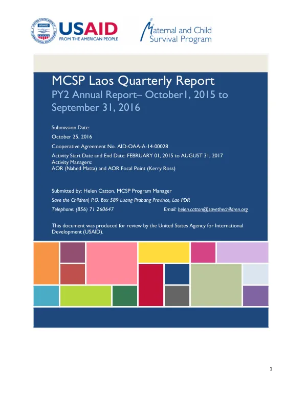 MCSP Laos Quarterly Report PY2 Annual Report– October1, 2015 to September 31, 2016
