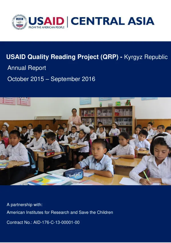 USAID Quality Reading Project – Kyrgyz Republic – Annual Report (October 2015 – September 2016)
