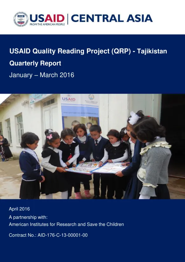 USAID Quality Reading Project – Tajikistan - Quarterly Report (January – March 2016)