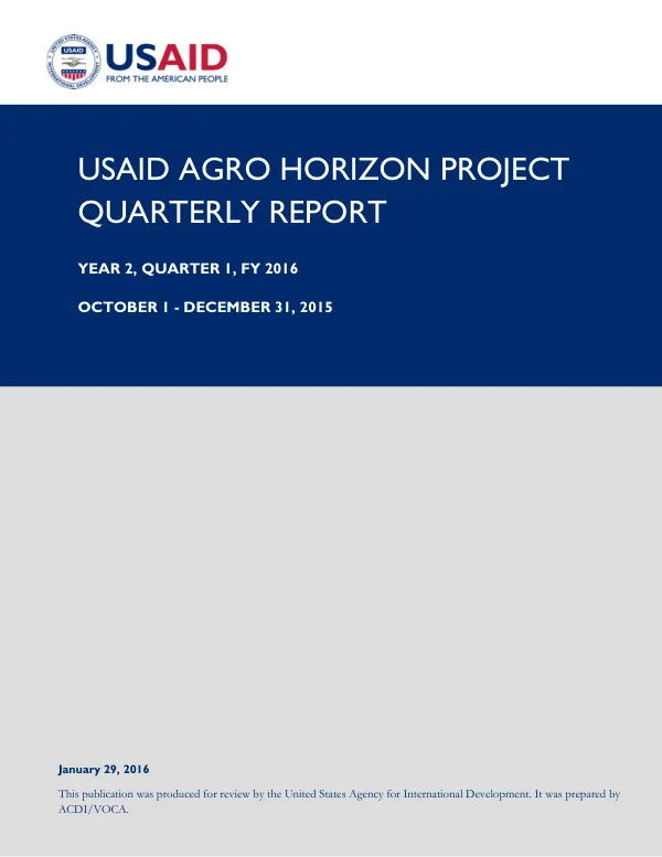 USAID AGRO HORIZON PROJECT QUARTERLY REPORT