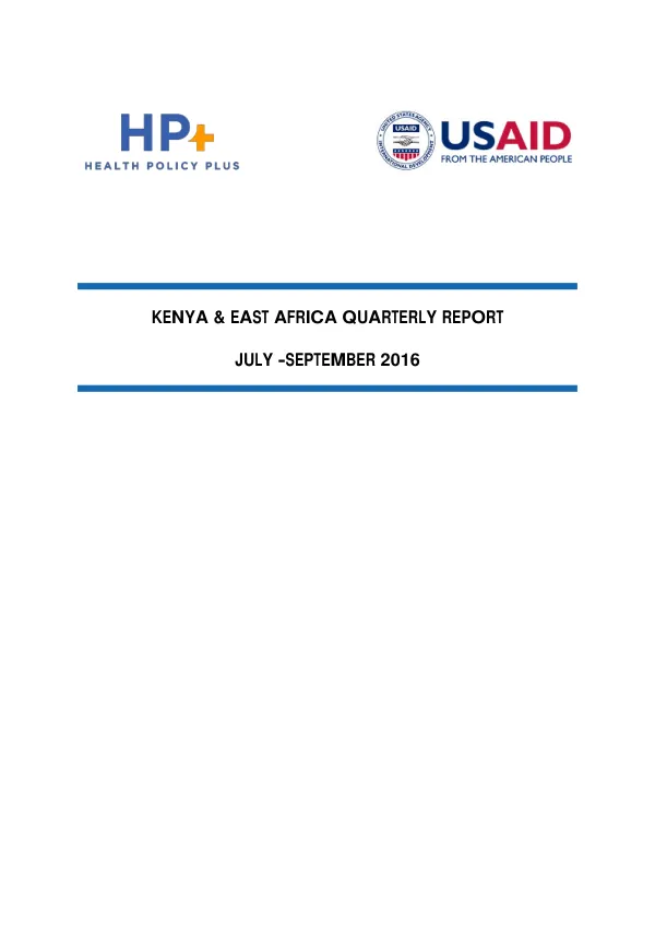 Kenya & East Africa Quarterly Report July - September 2016