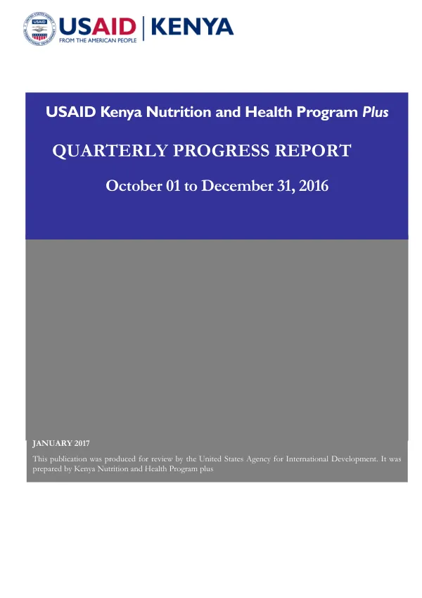 Kenya Nutrition and Health Program Plus: Year 3 Quarter 1 Progress Report