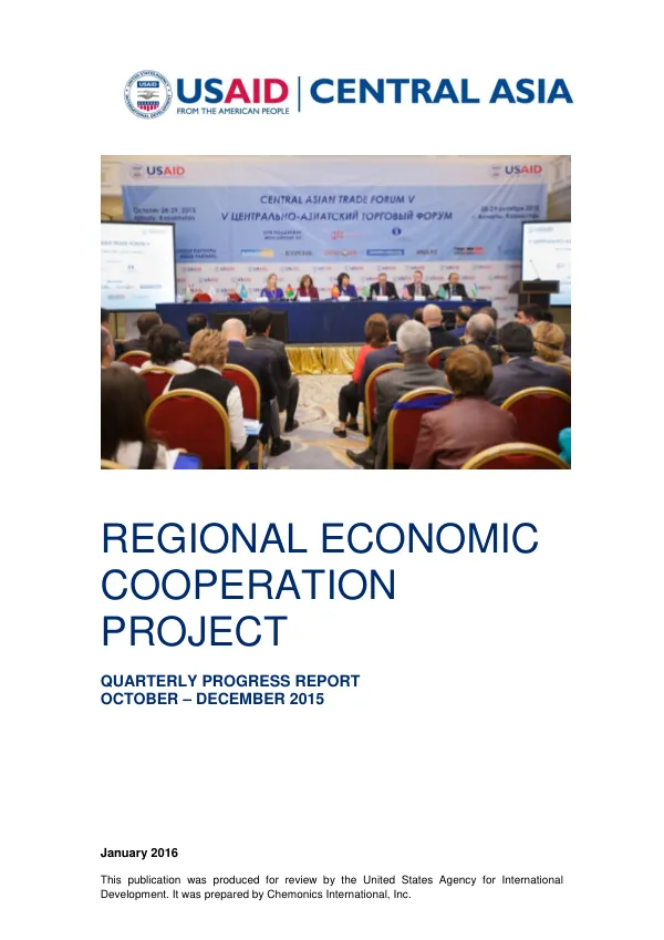 USAID Regional Economic Cooperation Project Quarterly Report