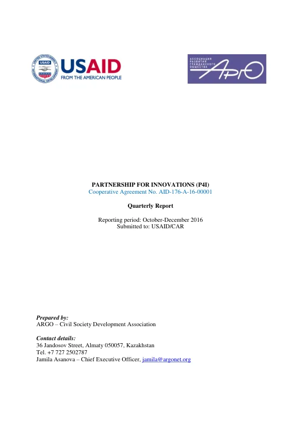 Quarterly Report: Partnership for Innovations (P4I) October-December 2016
