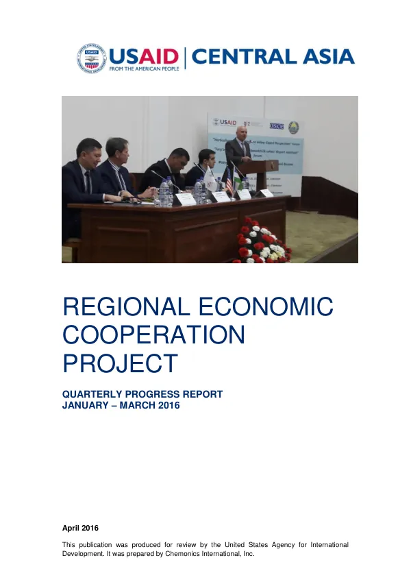 USAID Regional Economic Cooperation Project Quarterly Report January – March 2016