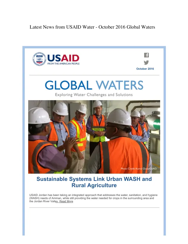 Latest News from USAID Water - October 2016 Global Waters