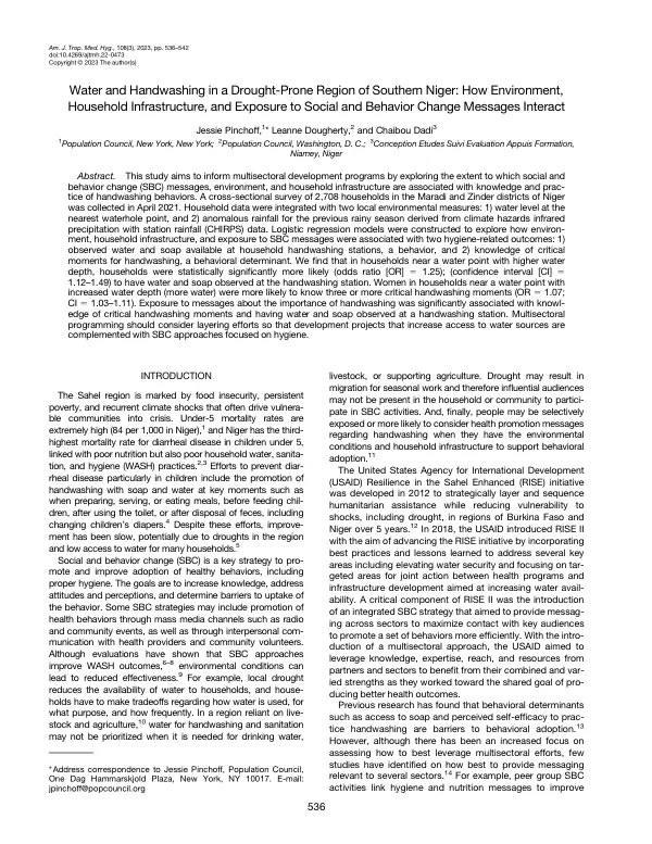 Water and Handwashing in a Drought-Prone Region of Southern Niger: How Environment, Household Infrastructure, and Exposure to Social and Behavior Change Messages Interact