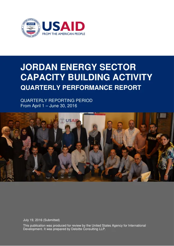 USAID Jordan Energy Sector Capacity Building Activity Quarterly Report, April 1 - June 30, 2016