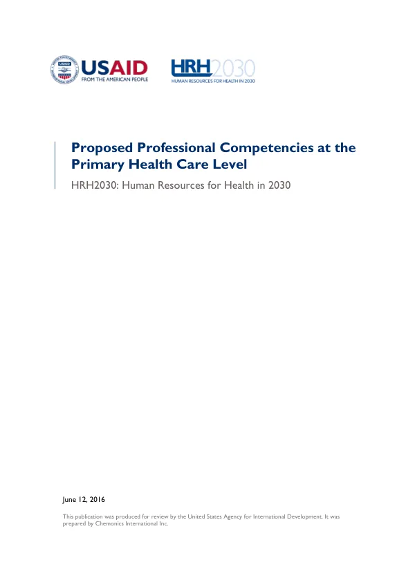 Proposed Professional Competencies at the Primary Health Care Level