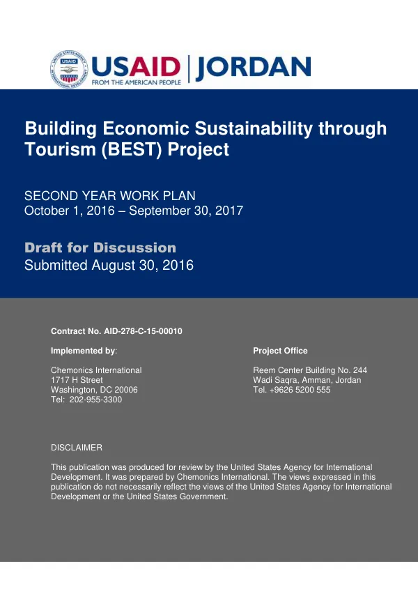 Building Economic Sustainability through Tourism (BEST) Project