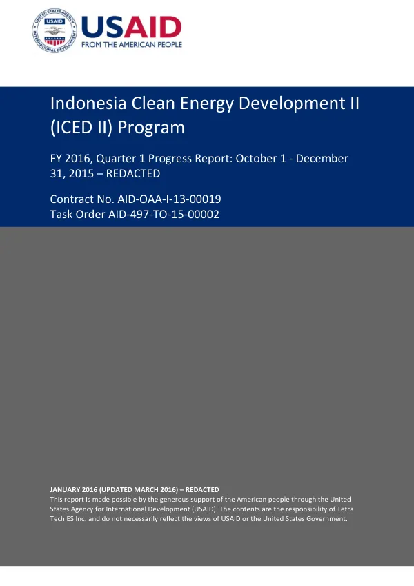 Indonesia Clean Energy Development II (ICED II) FY 2016 Quarter 1 Progress Report