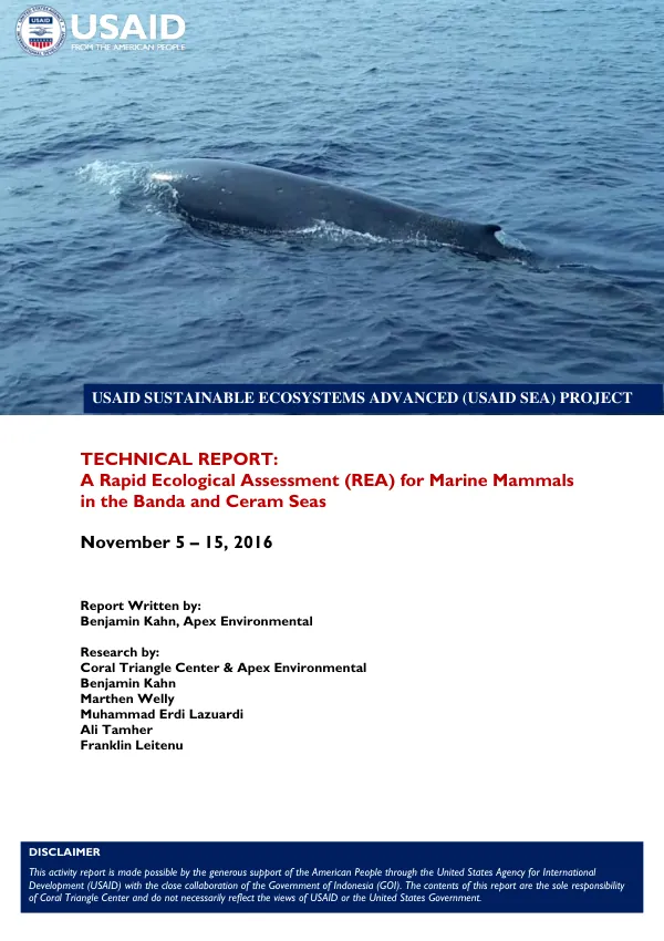 A Rapid Ecological Assessment for Marine Mammals in Banda and Ceram Seas