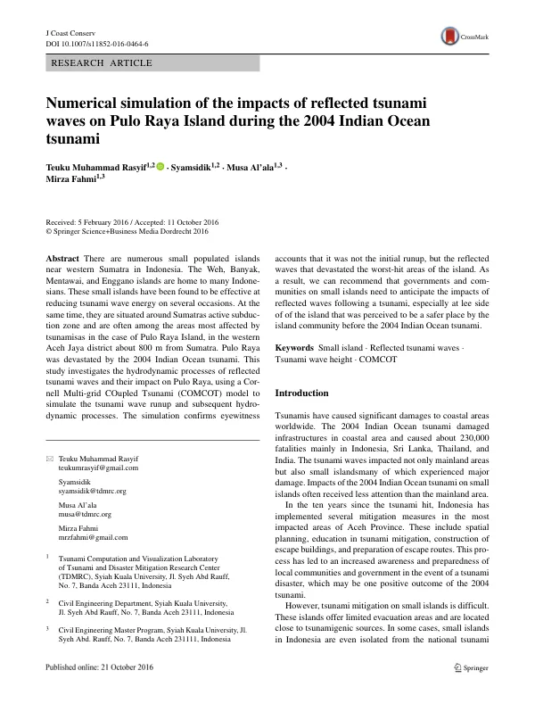 Numerical simulation of the impacts of reflected tsunami waves on Pulo Raya Island during the 2004 Indian Ocean tsunami