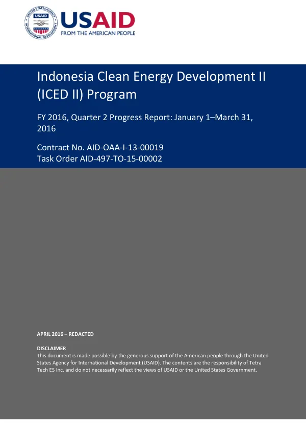 Indonesia Clean Energy Development II (ICED II) FY 2016 Quarter 2 Progress Report